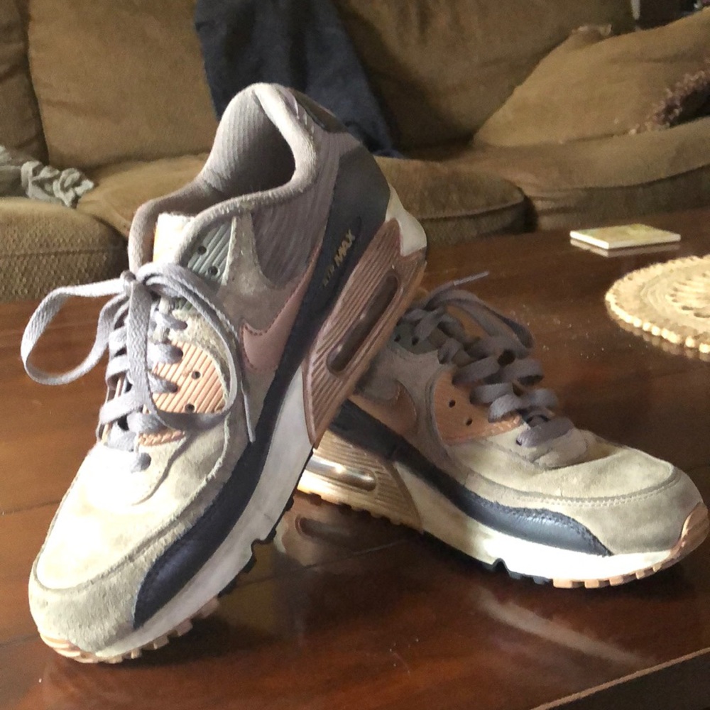 Nike Air Max 90 tan and bronze leather trainers.